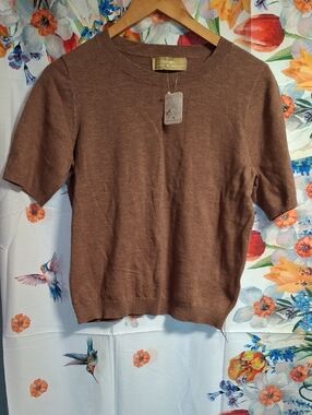 New Free People Brown Short Sleeve Knit Top Size Small